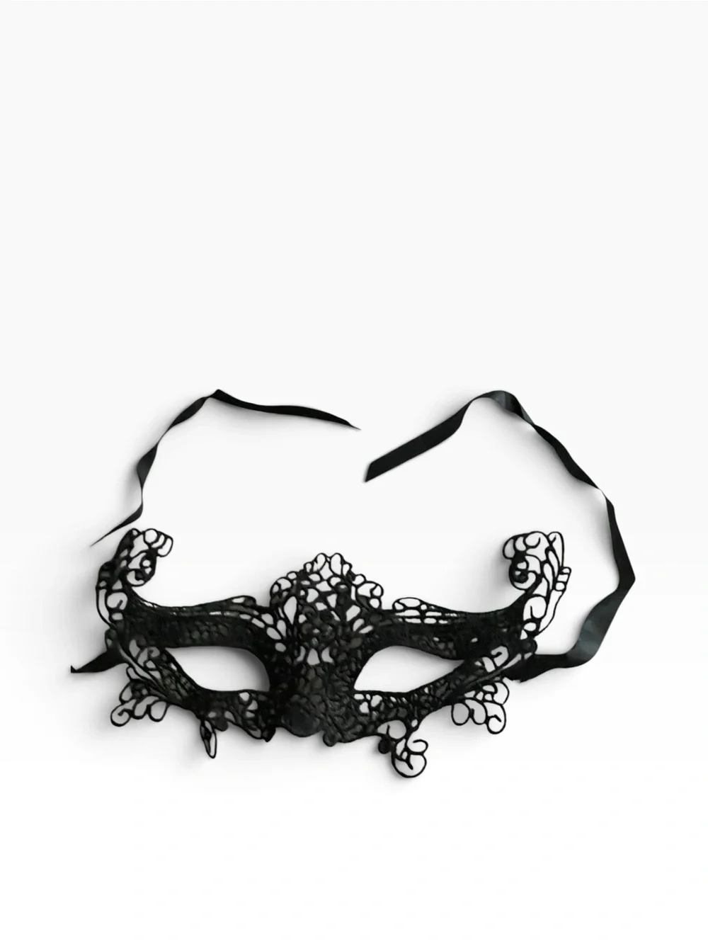 Black Lace Venetian Eye Mask with Ribbon Ties